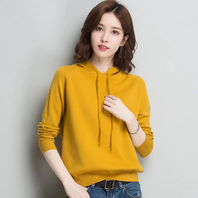 Women's Yellow Hooded Knitted Sweater Jacket