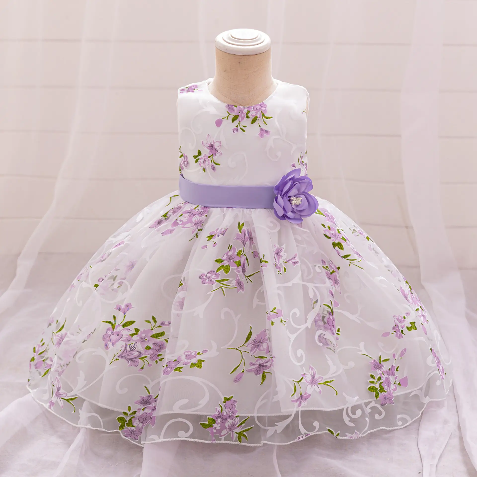 Baby Princess Dress Pink Floral One Year Old - Image 3