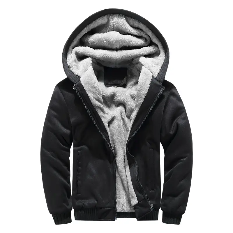 New Men's Black Hooded Sweatshirt Winter Jacket - Image 5