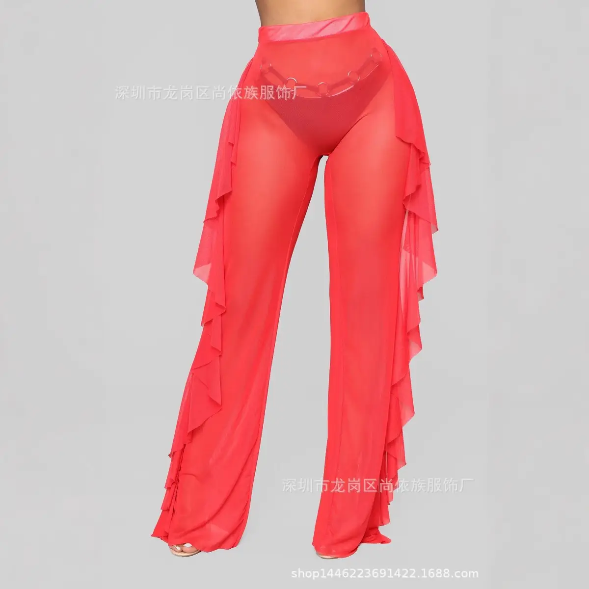2018 Cross-Border Ruffled Mesh See-Through Pants 9 Colors - Image 12