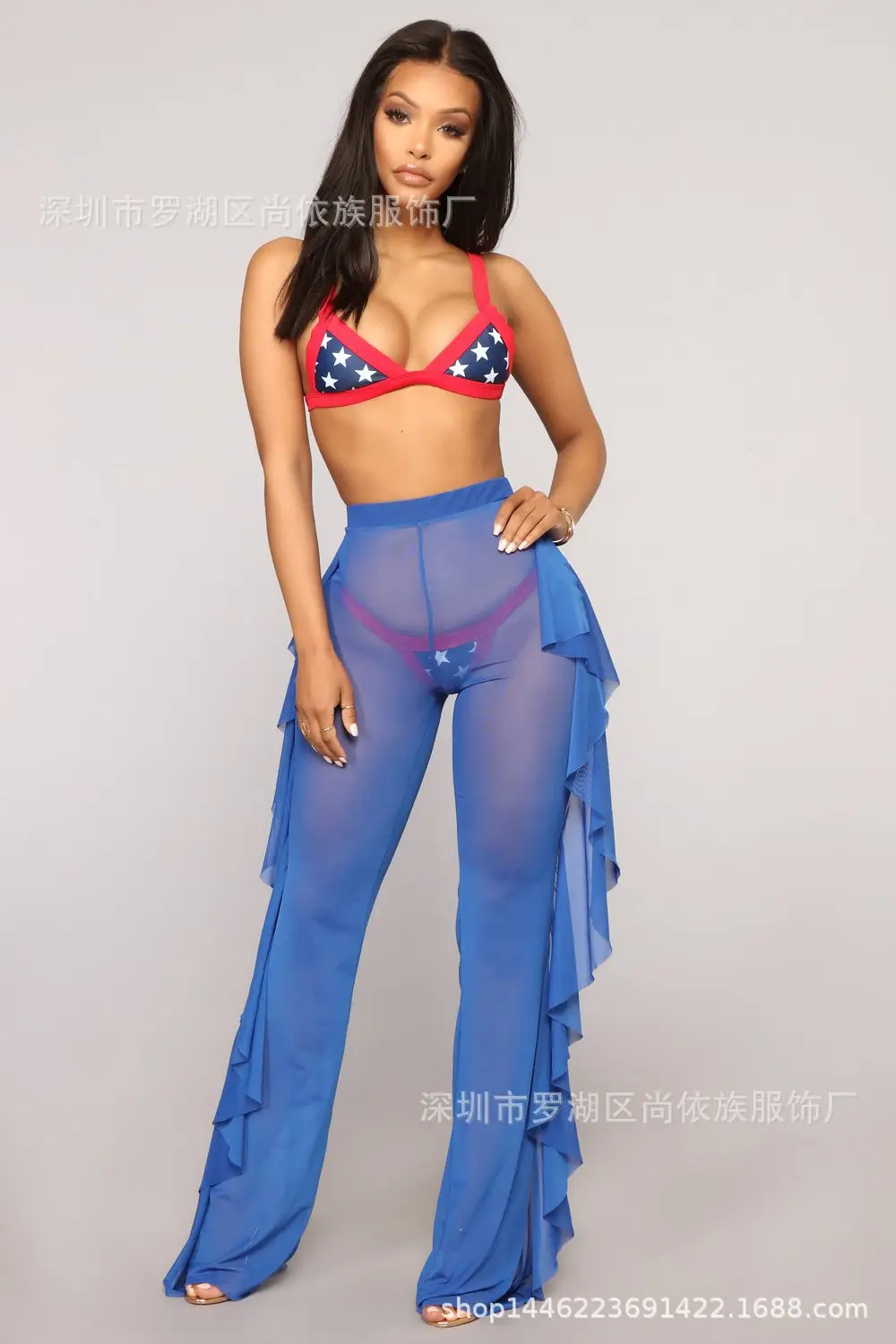 2018 Cross-Border Ruffled Mesh See-Through Pants 9 Colors - Image 4