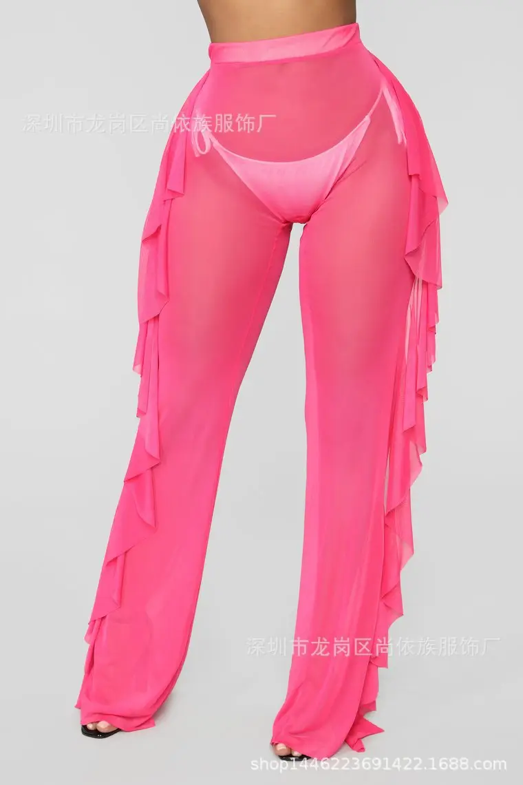 2018 Cross-Border Ruffled Mesh See-Through Pants 9 Colors - Image 6