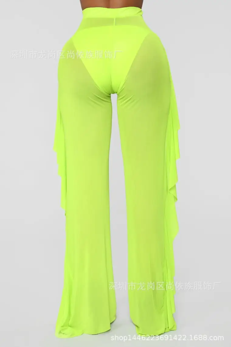 2018 Cross-Border Ruffled Mesh See-Through Pants 9 Colors - Image 7
