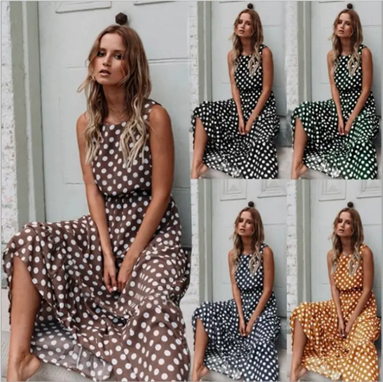 Women's Printed Polka Dot Long Skirt Dress 2025 Spring Summer