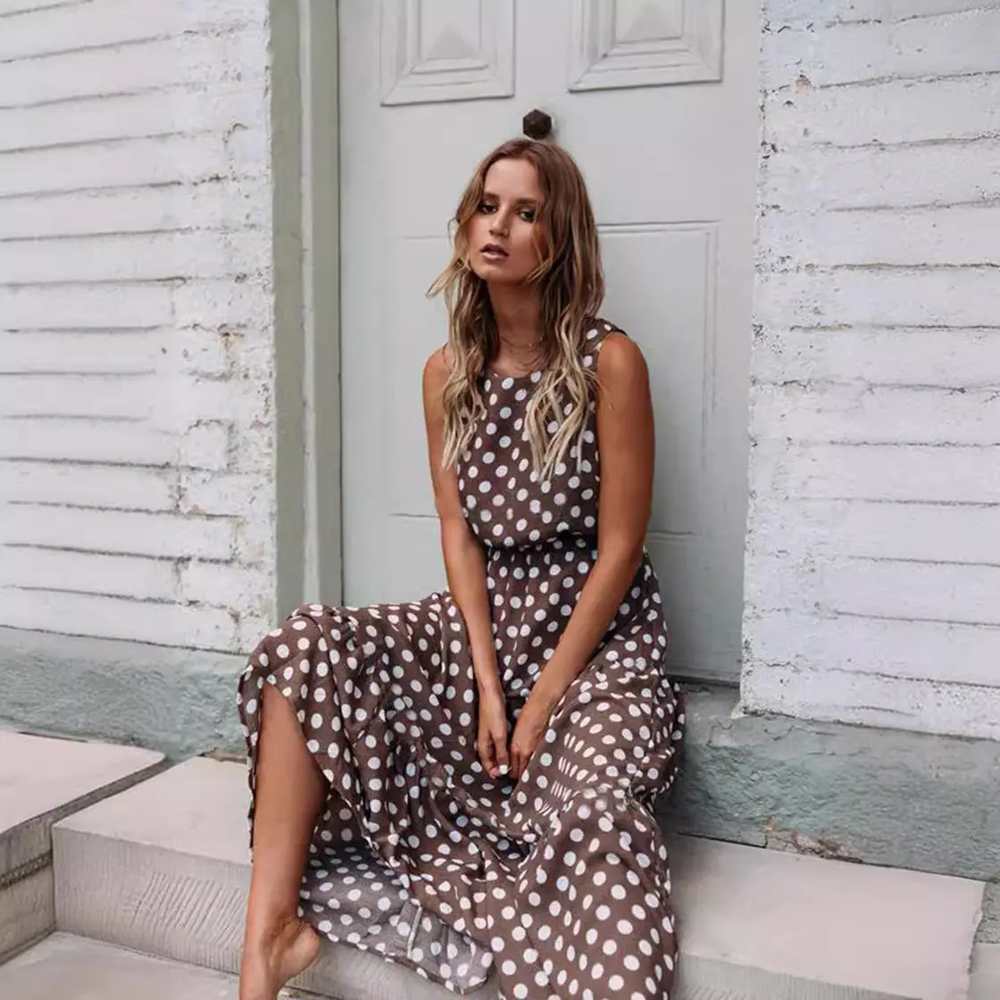 Women's Printed Polka Dot Long Skirt Dress 2025 Spring Summer