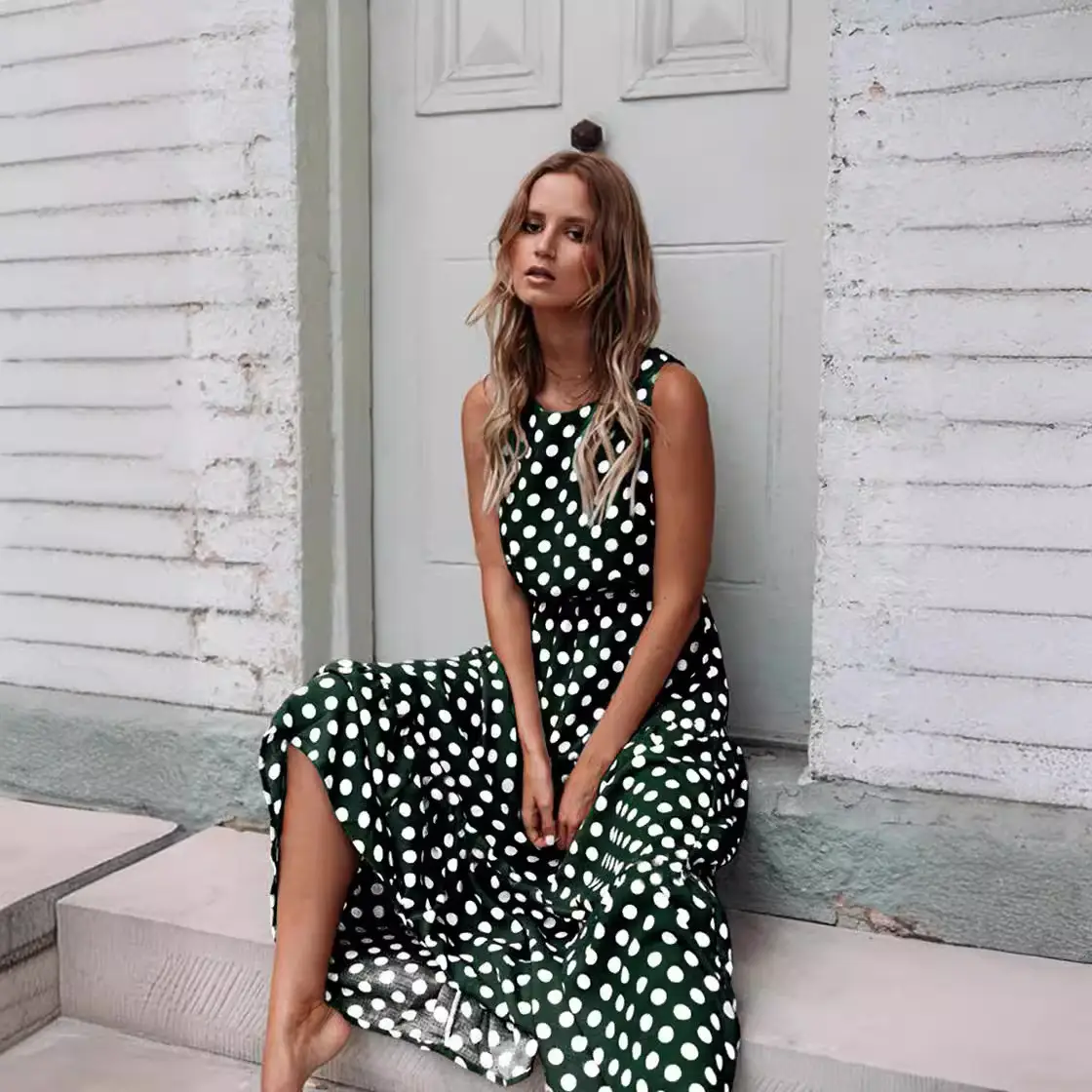 Women's Printed Polka Dot Long Skirt Dress 2025 Spring Summer