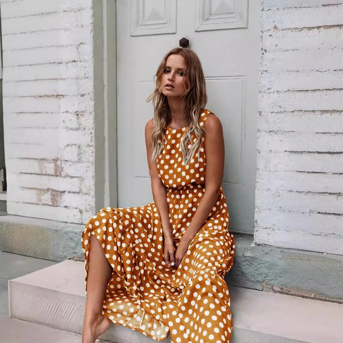 Women's Printed Polka Dot Long Skirt Dress 2025 Spring Summer
