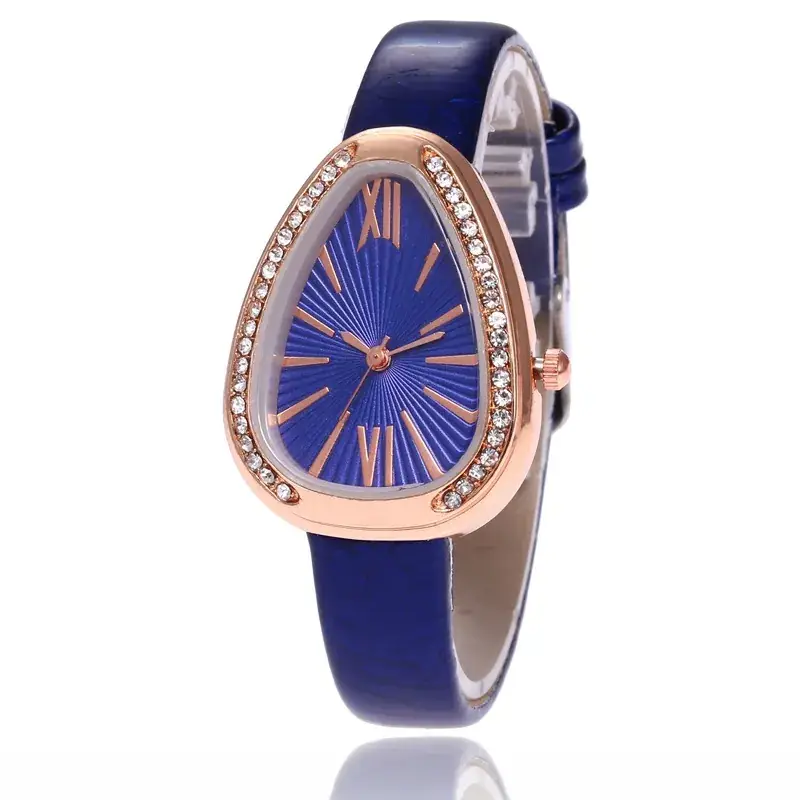Women's Blue Rose Gold Snake Head Watch with Crystal Band