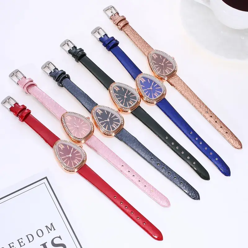 Women's Blue Rose Gold Snake Head Watch with Crystal Band