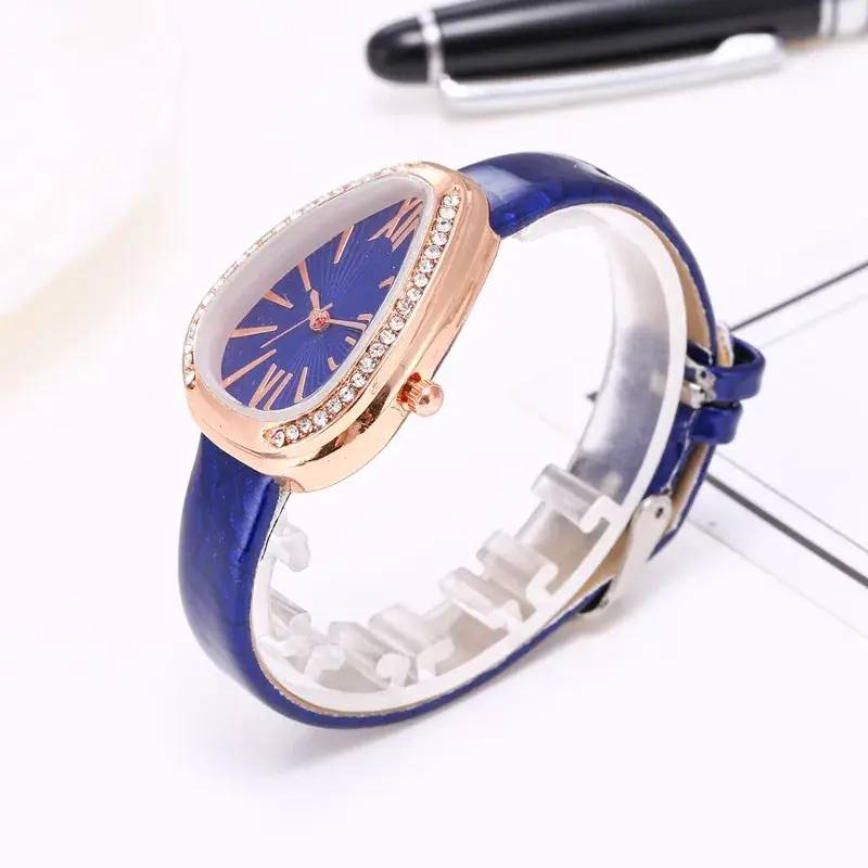 Women's Blue Rose Gold Snake Head Watch with Crystal Band