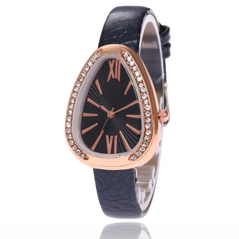 Women's Blue Rose Gold Snake Head Watch with Crystal Band