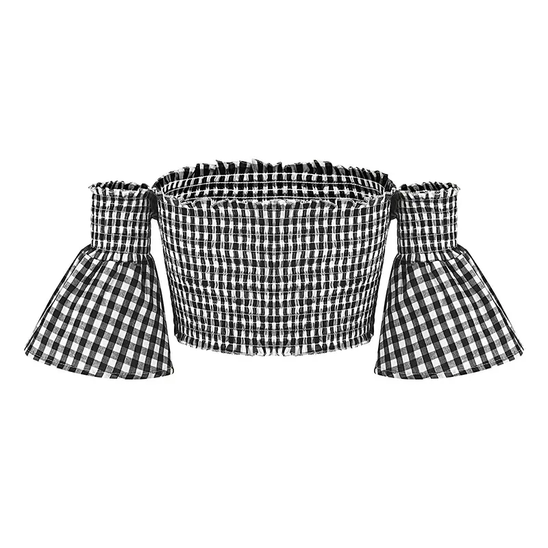 2023 Summer Off-Shoulder Plaid Tube Top Women Black White