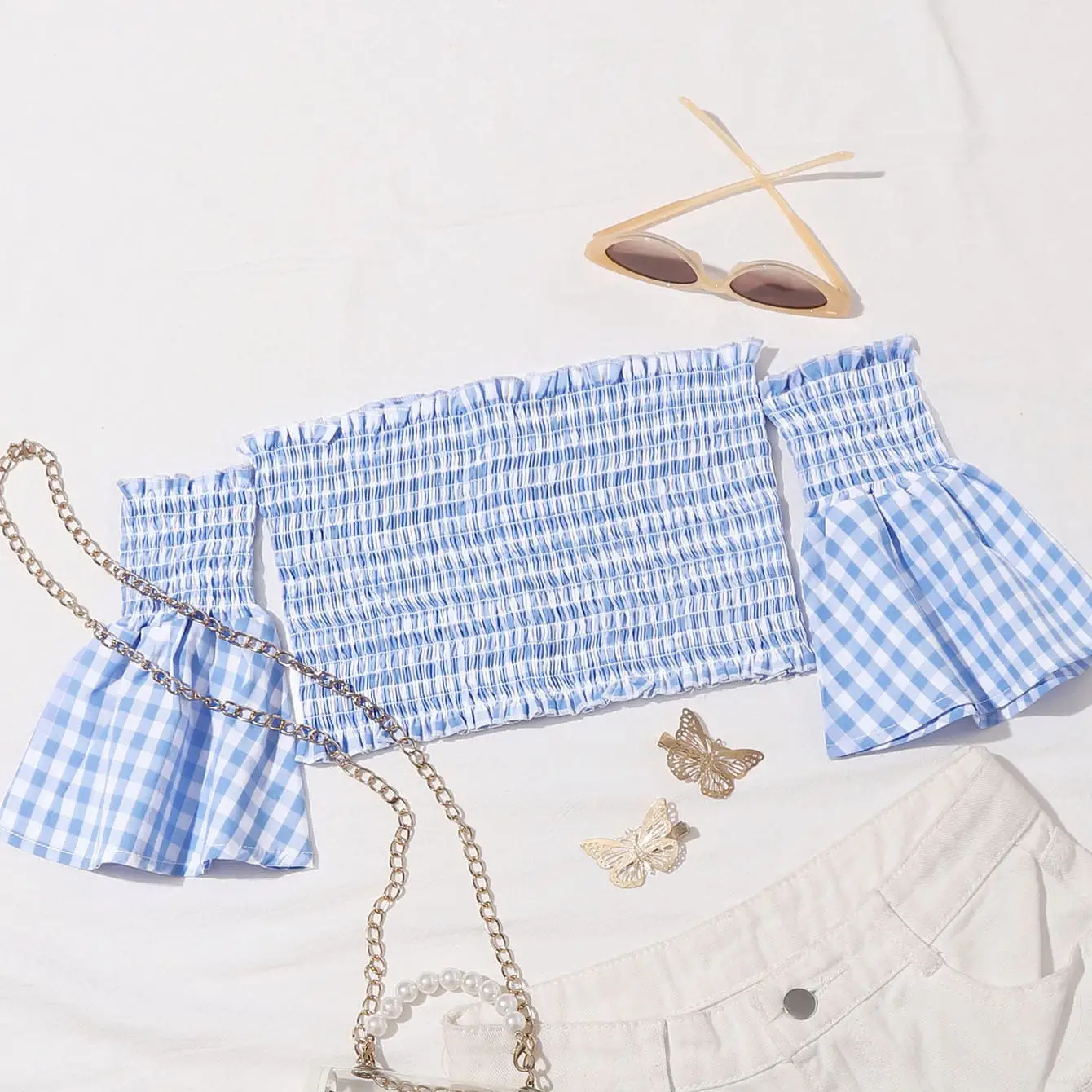2023 Summer Off-Shoulder Plaid Tube Top Women Black White