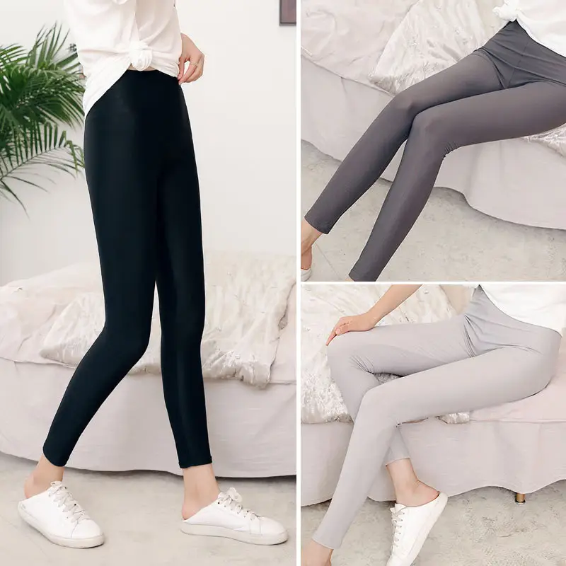 High Waist Stretchy Ice Silk Leggings for Women, Summer Slimming, Dark Gray, Casual