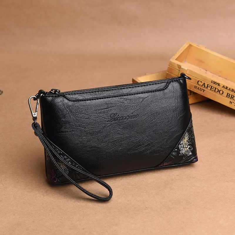 Black Embroidered Coin Clutch Bag for Women - Image 6