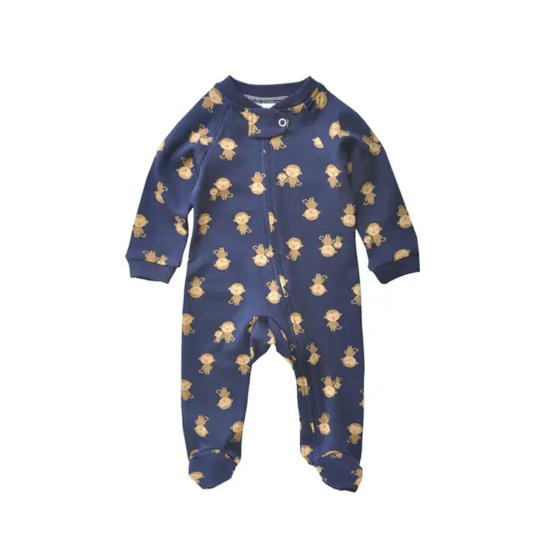 Baby Cotton Zippered Romper Set Blue Pink - Image 3