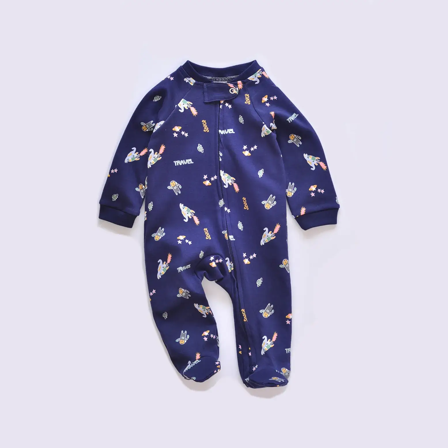 Baby Cotton Zippered Romper Set Blue Pink - Image 5