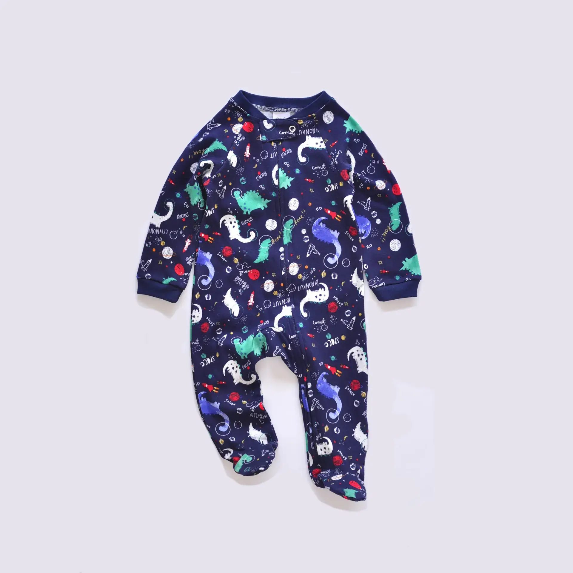 Baby Cotton Zippered Romper Set Blue Pink - Image 7