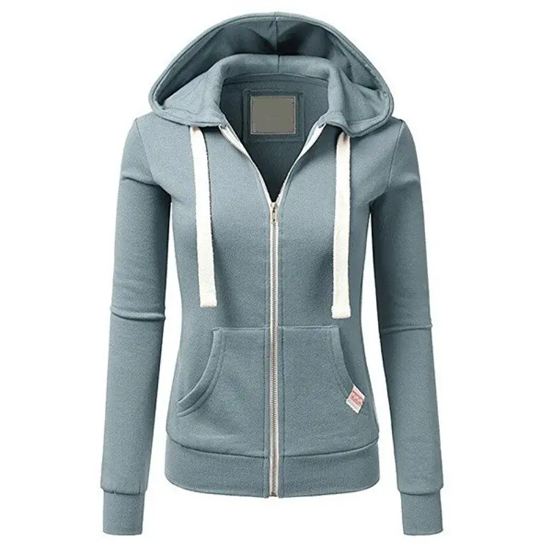 Women Orange Hooded Zipper Hoodie Full Length