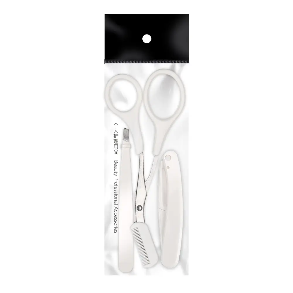 Folding Stainless Steel Eyebrow Trimming Kit 3-Piece White - Image 3