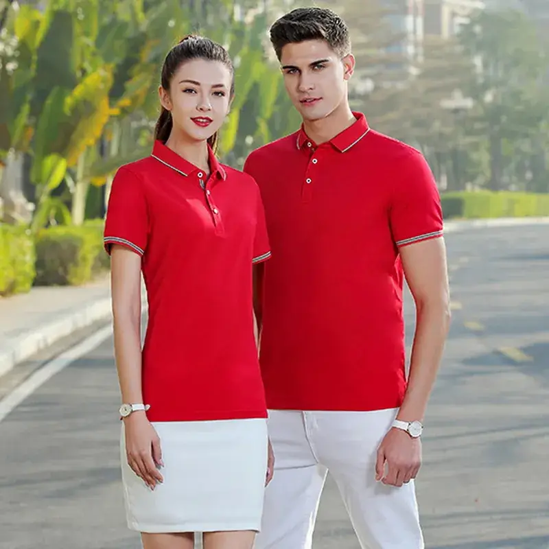 Men's Red Polo Shirt Mercerized Cotton Lapel Button - Image 11