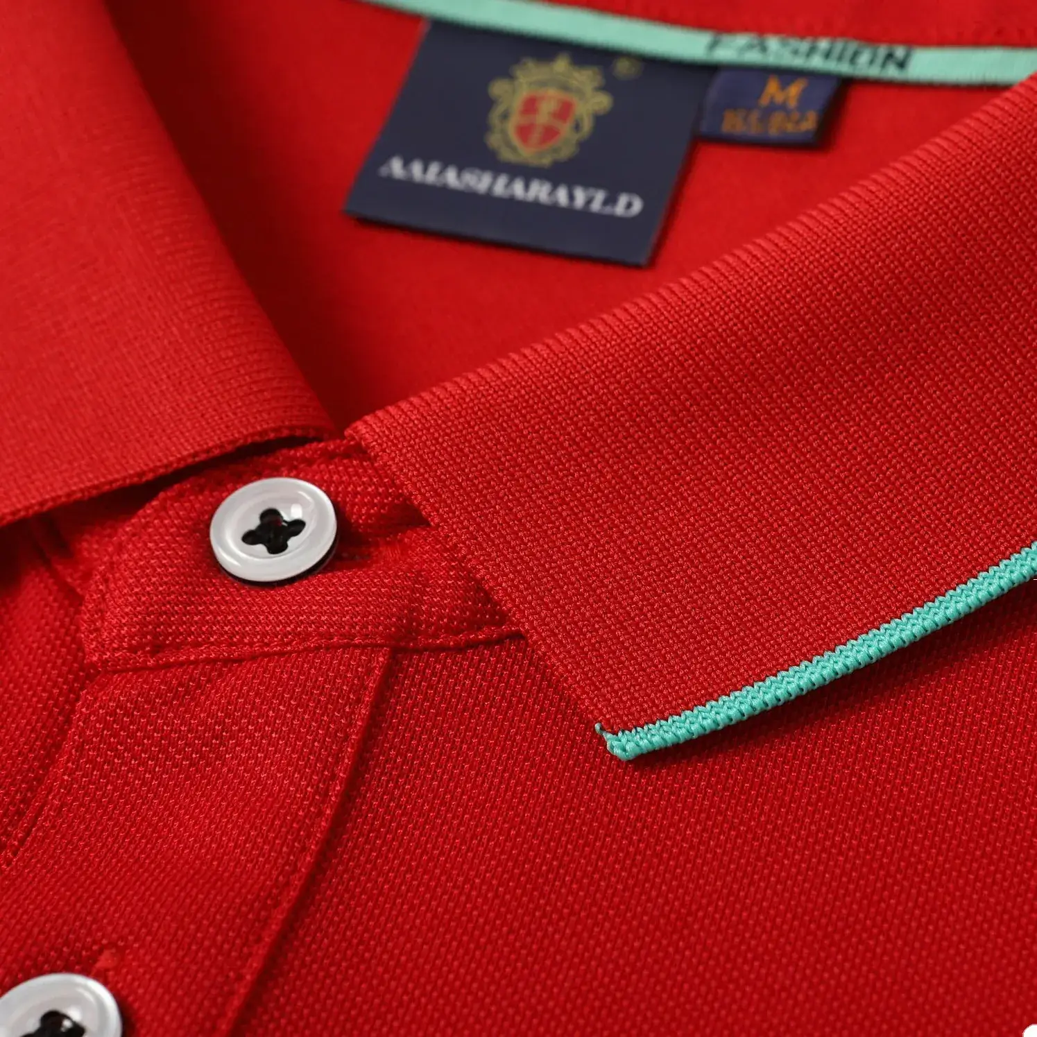 Men's Red Polo Shirt Mercerized Cotton Lapel Button - Image 14