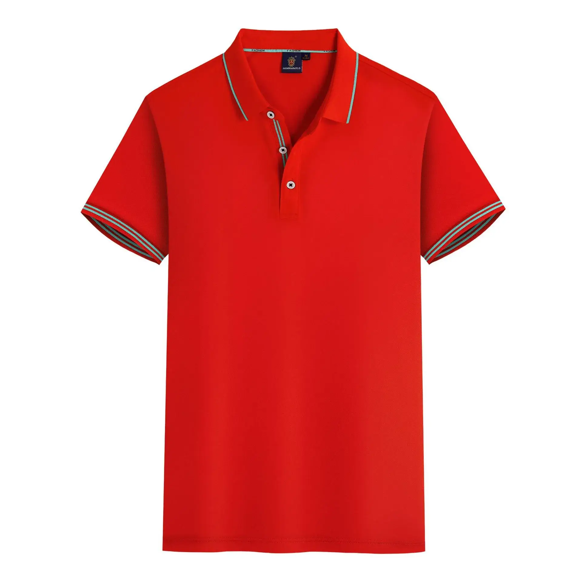 Men's Red Polo Shirt Mercerized Cotton Lapel Button - Image 2