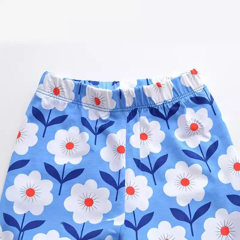 Children's Printed Leggings Blue Floral Stretch - Image 3