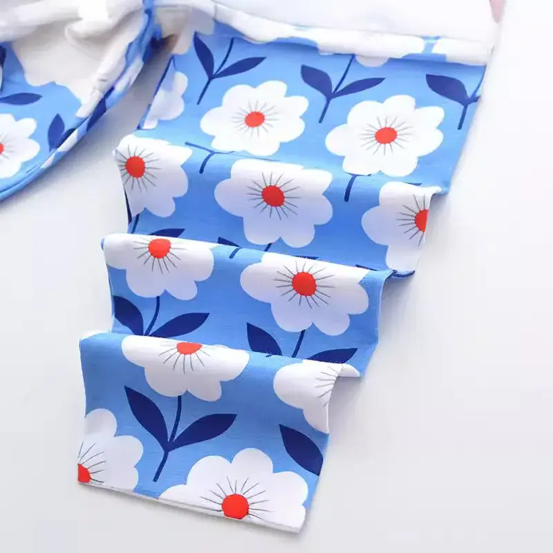Children's Printed Leggings Blue Floral Stretch - Image 4