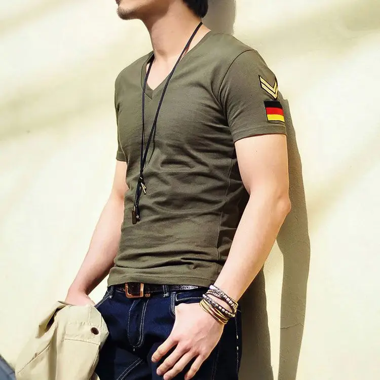 Men Military Fan Embroidered T-Shirt Slim Fit Gray Black - Image 5