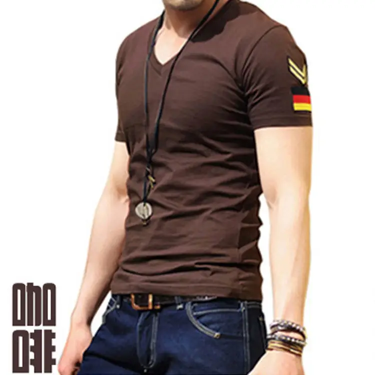 Men Military Fan Embroidered T-Shirt Slim Fit Gray Black - Image 7
