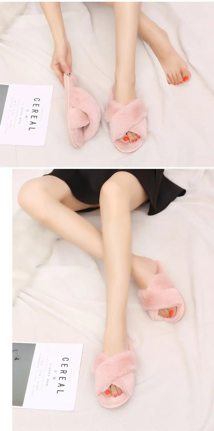 2026 Autumn and Winter New Style Furry Slippers for Women, Open-Toe Cotton Slippers, Cross-Strap Outdoor Wear, Large Size Women's Slippers, Slip-On Slippers — feature 10