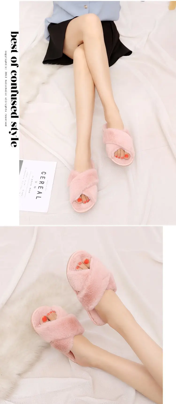 2026 Autumn and Winter New Style Furry Slippers for Women, Open-Toe Cotton Slippers, Cross-Strap Outdoor Wear, Large Size Women's Slippers, Slip-On Slippers — feature 12