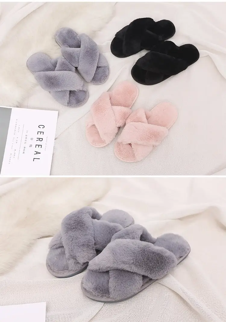2026 Autumn and Winter New Style Furry Slippers for Women, Open-Toe Cotton Slippers, Cross-Strap Outdoor Wear, Large Size Women's Slippers, Slip-On Slippers — feature 20