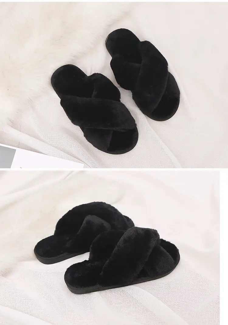 2026 Autumn and Winter New Style Furry Slippers for Women, Open-Toe Cotton Slippers, Cross-Strap Outdoor Wear, Large Size Women's Slippers, Slip-On Slippers — feature 22