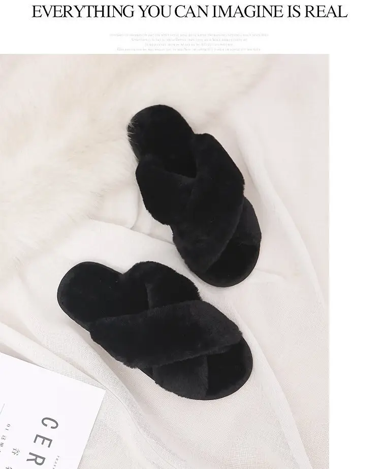 2026 Autumn and Winter New Style Furry Slippers for Women, Open-Toe Cotton Slippers, Cross-Strap Outdoor Wear, Large Size Women's Slippers, Slip-On Slippers — feature 23