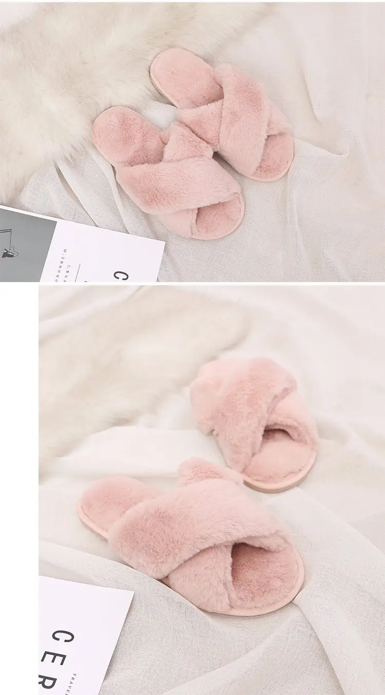 2026 Autumn and Winter New Style Furry Slippers for Women, Open-Toe Cotton Slippers, Cross-Strap Outdoor Wear, Large Size Women's Slippers, Slip-On Slippers — feature 25