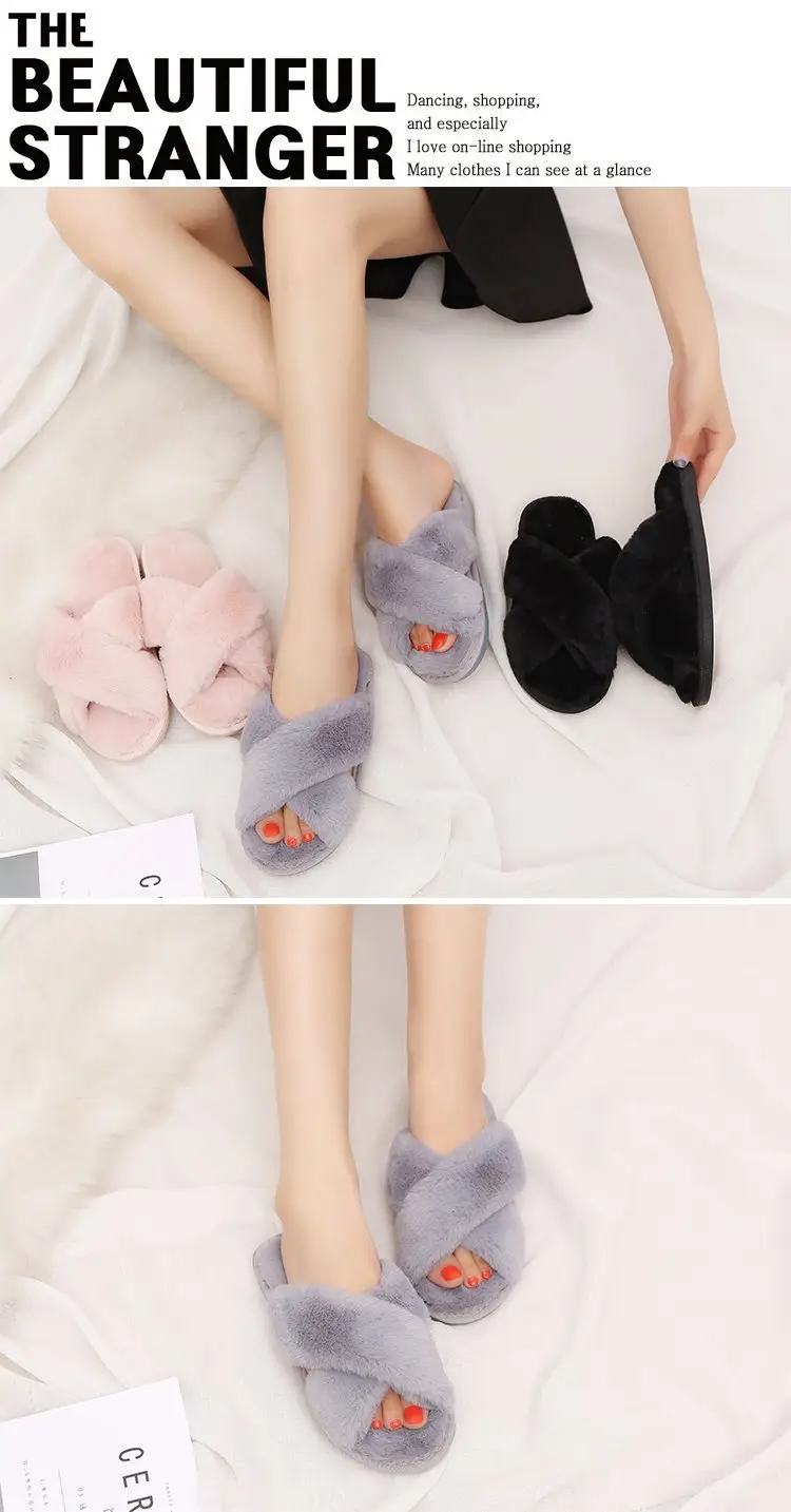 2026 Autumn and Winter New Style Furry Slippers for Women, Open-Toe Cotton Slippers, Cross-Strap Outdoor Wear, Large Size Women's Slippers, Slip-On Slippers — feature 4