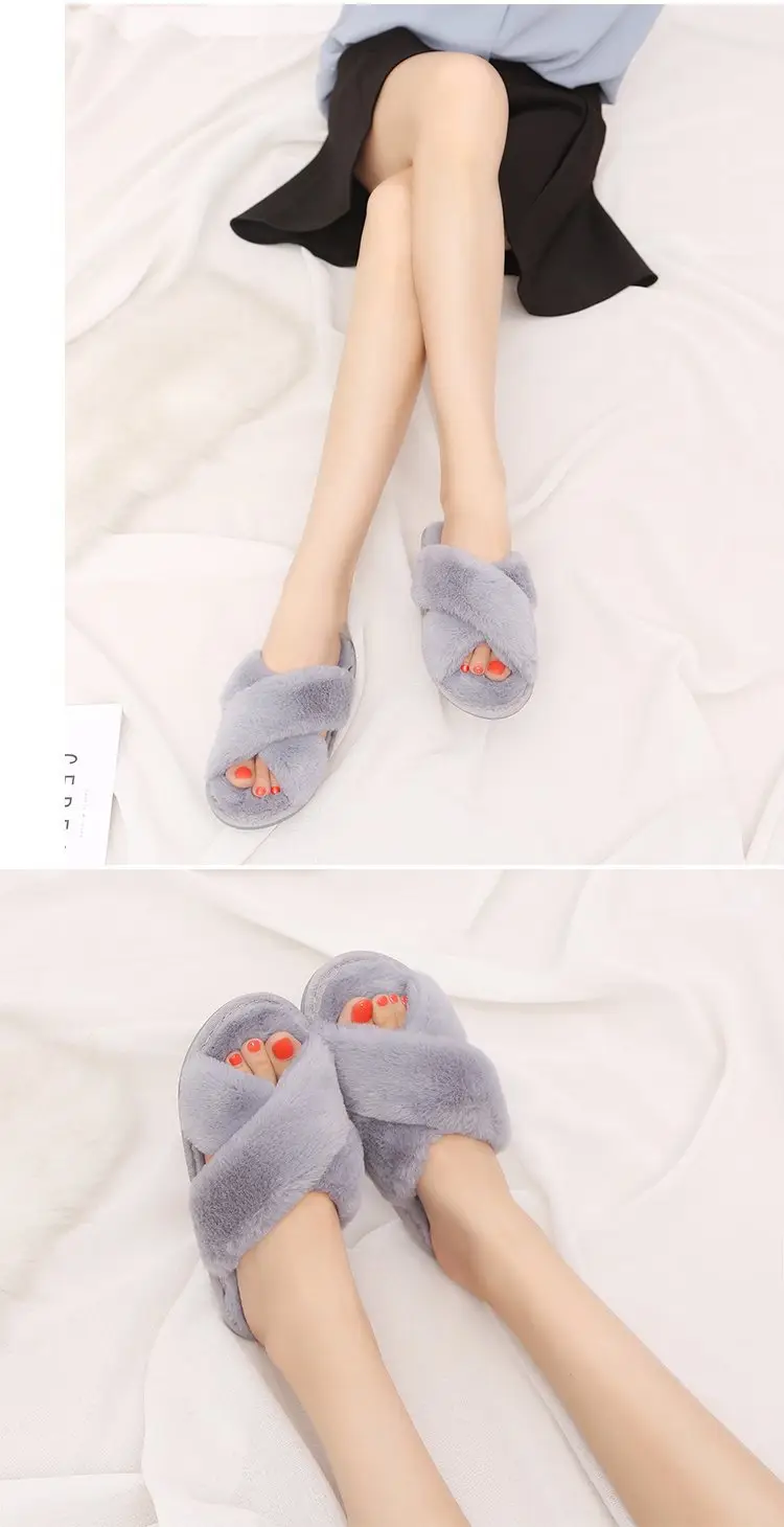 2026 Autumn and Winter New Style Furry Slippers for Women, Open-Toe Cotton Slippers, Cross-Strap Outdoor Wear, Large Size Women's Slippers, Slip-On Slippers — feature 5