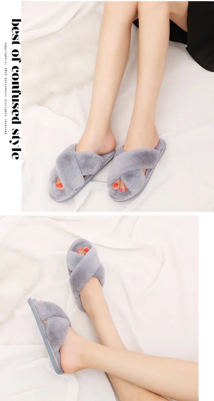 2026 Autumn and Winter New Style Furry Slippers for Women, Open-Toe Cotton Slippers, Cross-Strap Outdoor Wear, Large Size Women's Slippers, Slip-On Slippers — feature 6