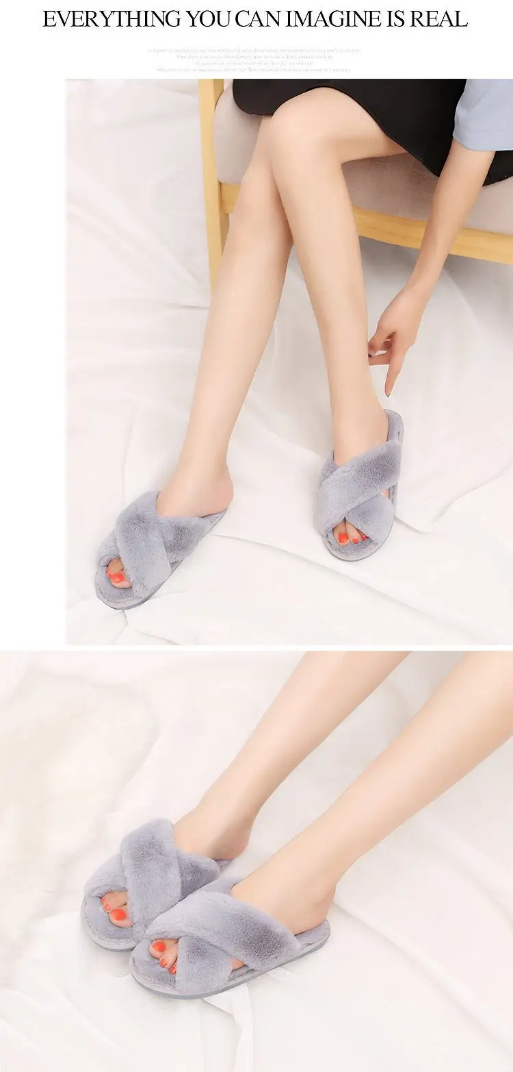 2026 Autumn and Winter New Style Furry Slippers for Women, Open-Toe Cotton Slippers, Cross-Strap Outdoor Wear, Large Size Women's Slippers, Slip-On Slippers — feature 7