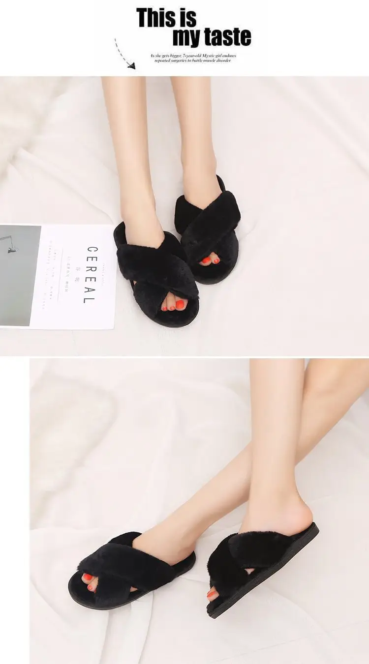 2026 Autumn and Winter New Style Furry Slippers for Women, Open-Toe Cotton Slippers, Cross-Strap Outdoor Wear, Large Size Women's Slippers, Slip-On Slippers — feature 8