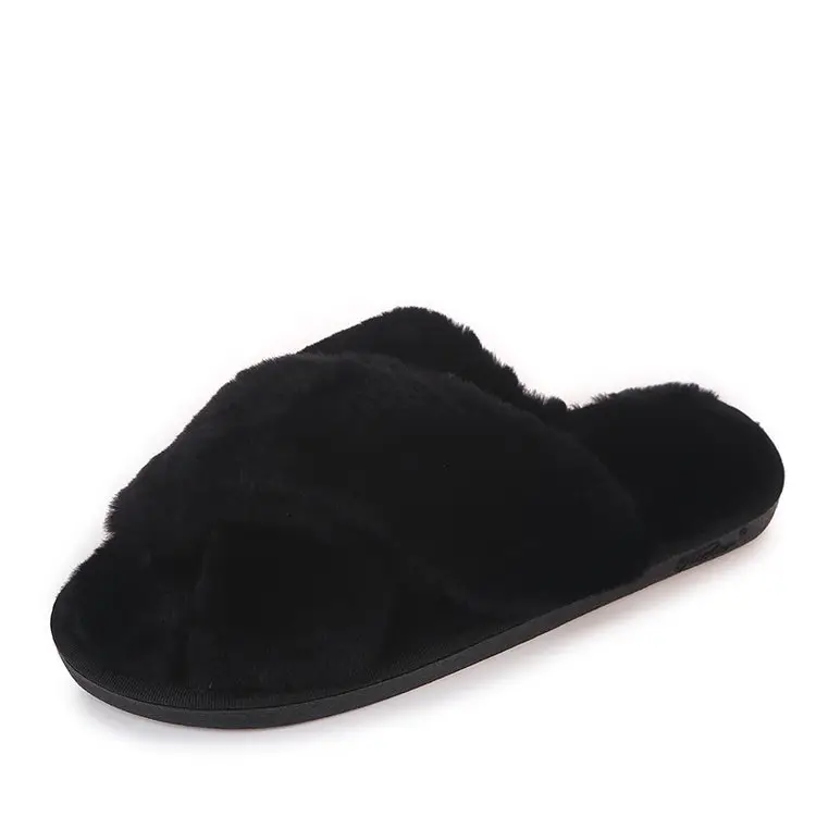 2026 Autumn and Winter New Style Furry Slippers for Women, Open-Toe Cotton Slippers, Cross-Strap Outdoor Wear, Large Size Women's Slippers, Slip-On Slippers