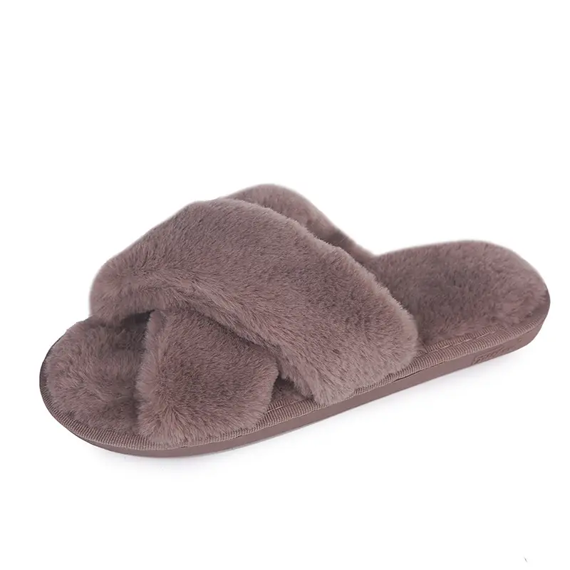 2026 Autumn and Winter New Style Furry Slippers for Women, Open-Toe Cotton Slippers, Cross-Strap Outdoor Wear, Large Size Women's Slippers, Slip-On Slippers