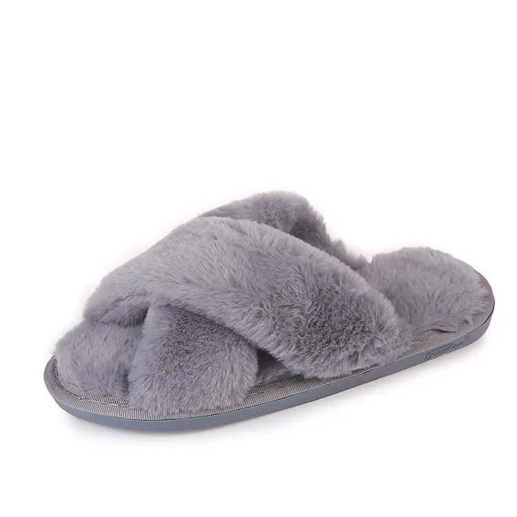 2026 Autumn and Winter New Style Furry Slippers for Women, Open-Toe Cotton Slippers, Cross-Strap Outdoor Wear, Large Size Women's Slippers, Slip-On Slippers
