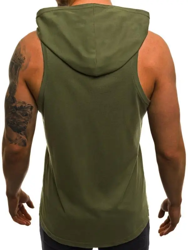 Men's Olive Green Hooded Sleeveless Tank Top - Image 6