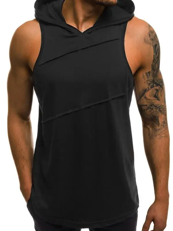 Men's Olive Green Hooded Sleeveless Tank Top - Image 8