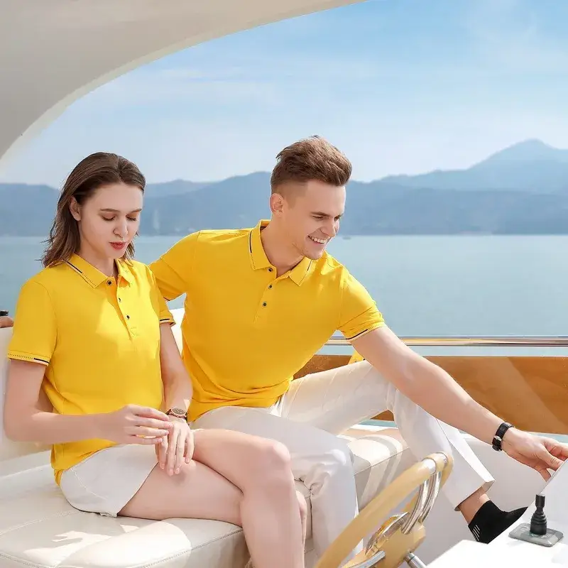 Huizhou Polo Shirt Blue Cotton Summer Men Women