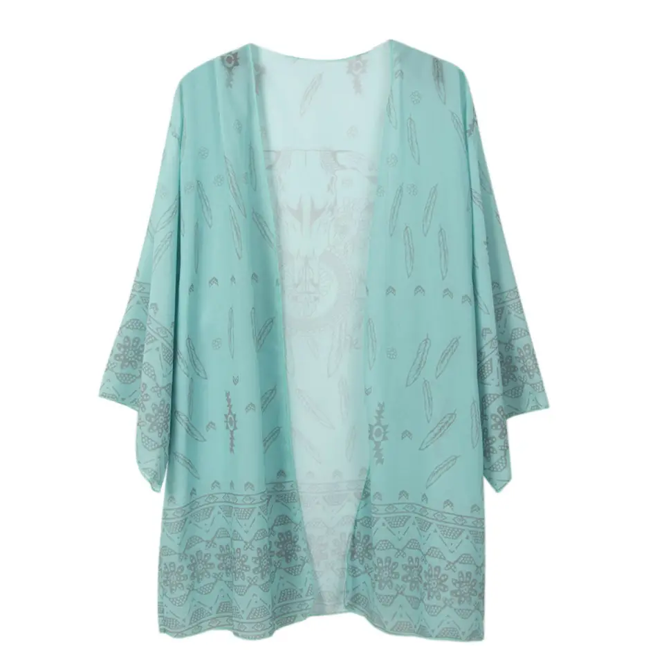 Women's Cross-Border Printed Cardigan Teal Anti-Snatch - Image 2