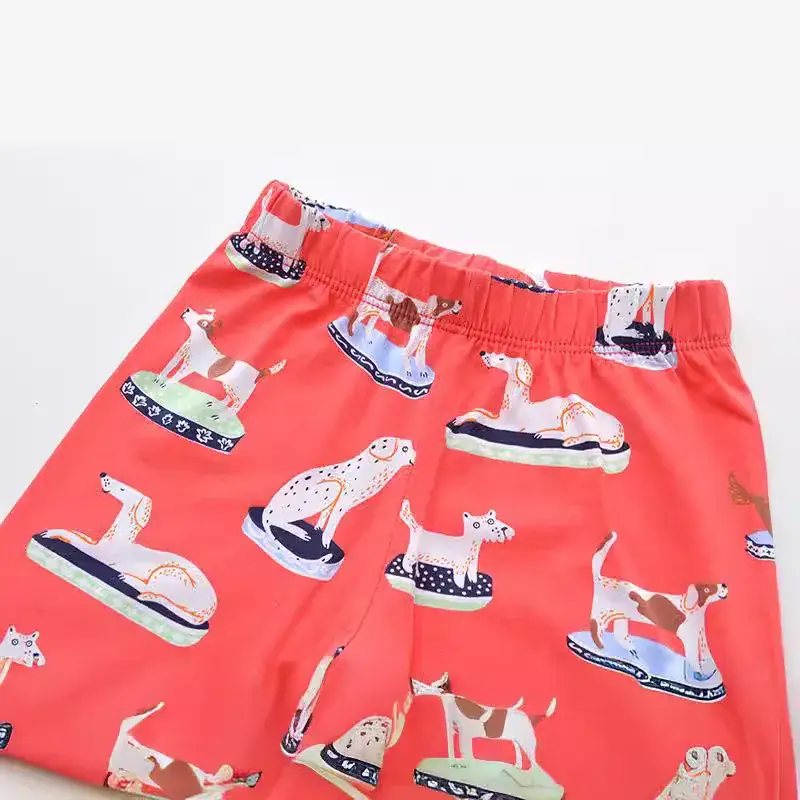 Red Printed Baby Girl Leggings Slim Fit Long Pants - Image 3